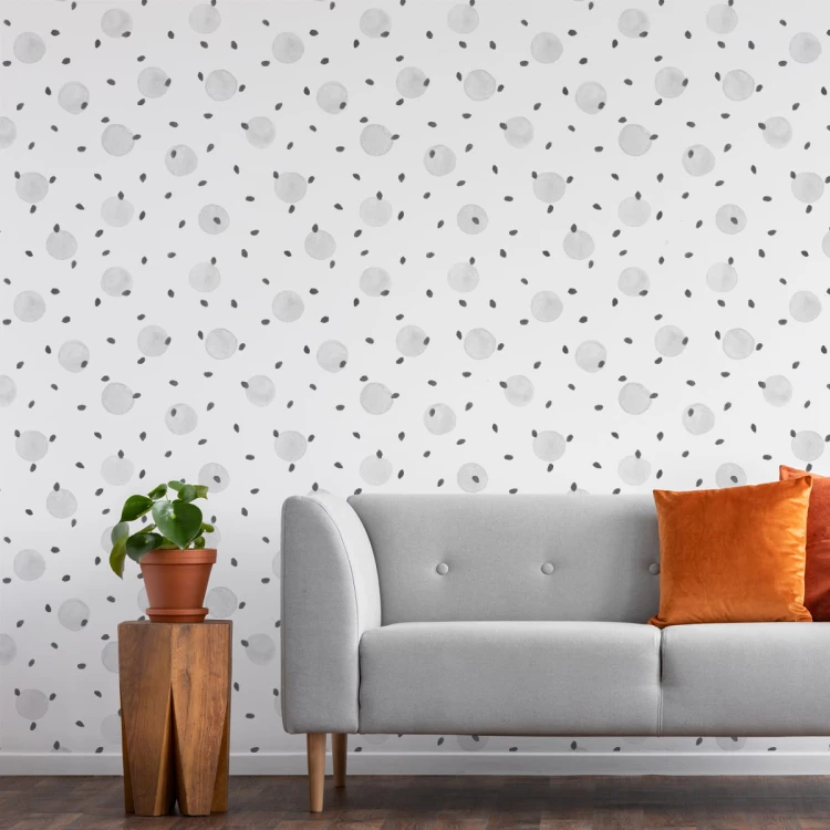 Tapeta Malowane Groszki W Kolorze Szarym