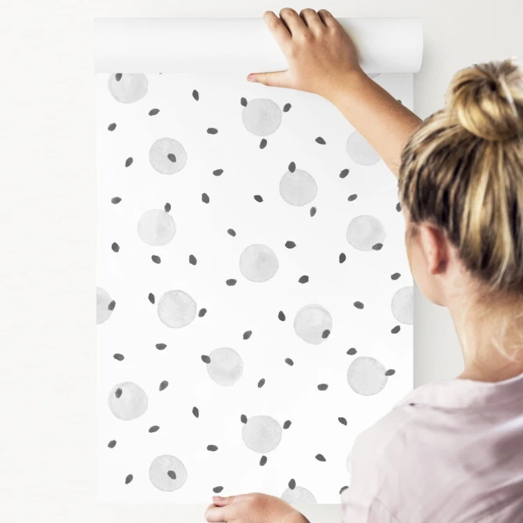 Tapeta Malowane Groszki W Kolorze Szarym