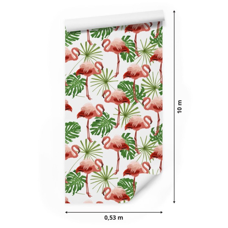 Tapeta We Flamingi Liście Zieleń Natura, Sypialnia