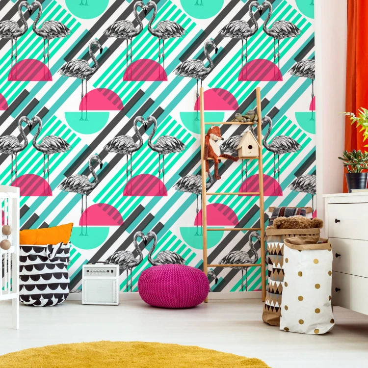Tapeta Flamingi I Geometryczne Wzory