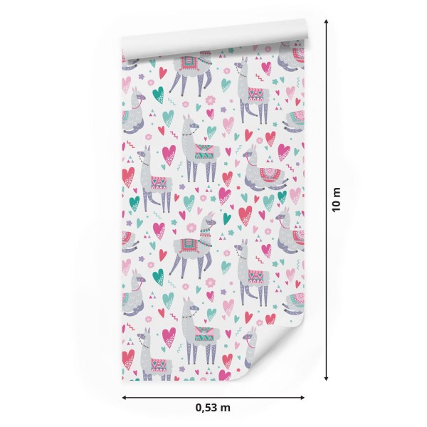 Tapeta Do Pokoju Dziecka Lamy I Kolorowe Kwiaty