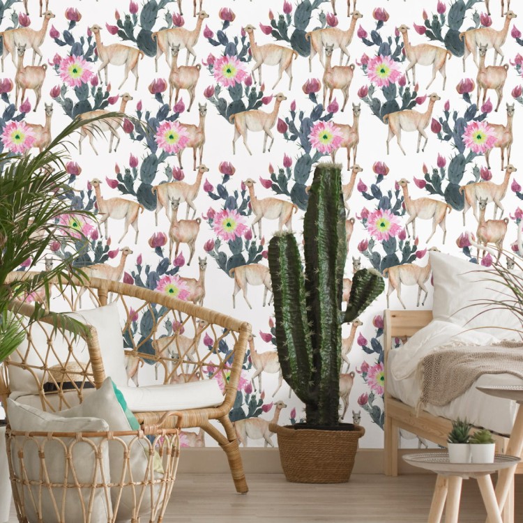 Tapeta – Alpaki, Kaktusy I Kwiaty