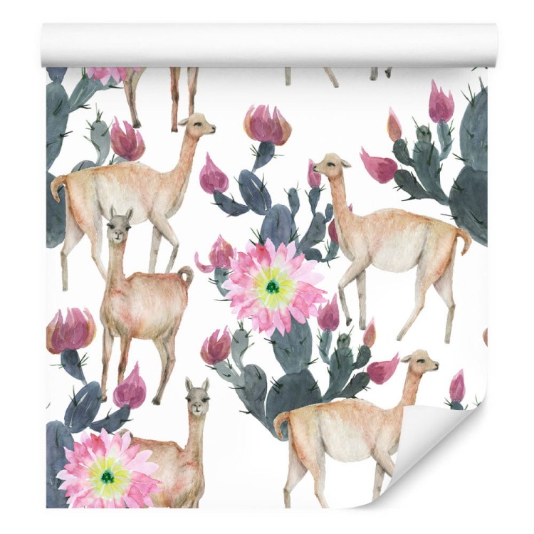 Tapeta – Alpaki, Kaktusy I Kwiaty