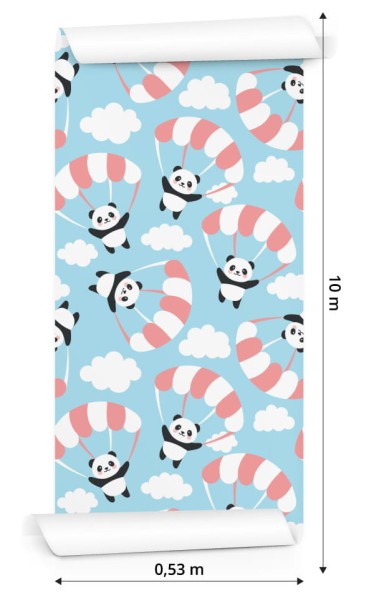 Tapeta Dla Dzieci - Latająca Panda Wśród Chmur