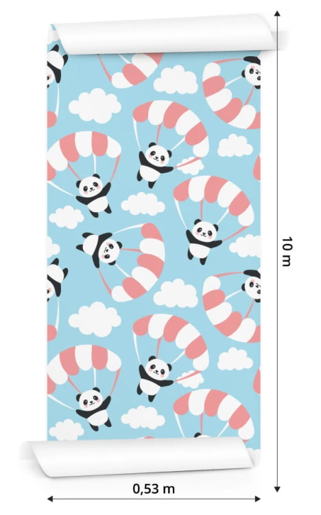 Tapeta Dla Dzieci - Latająca Panda Wśród Chmur