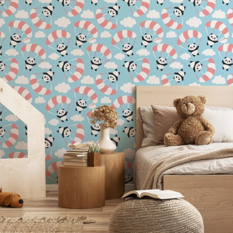 Tapeta Dla Dzieci - Latająca Panda Wśród Chmur