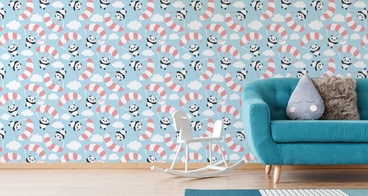 Tapeta Dla Dzieci - Latająca Panda Wśród Chmur