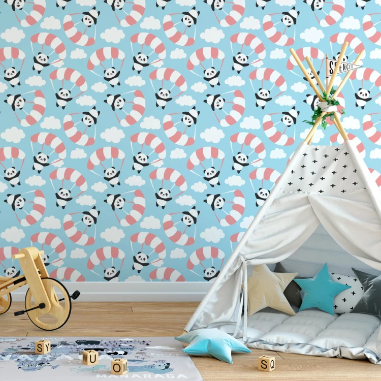 Tapeta Dla Dzieci - Latająca Panda Wśród Chmur