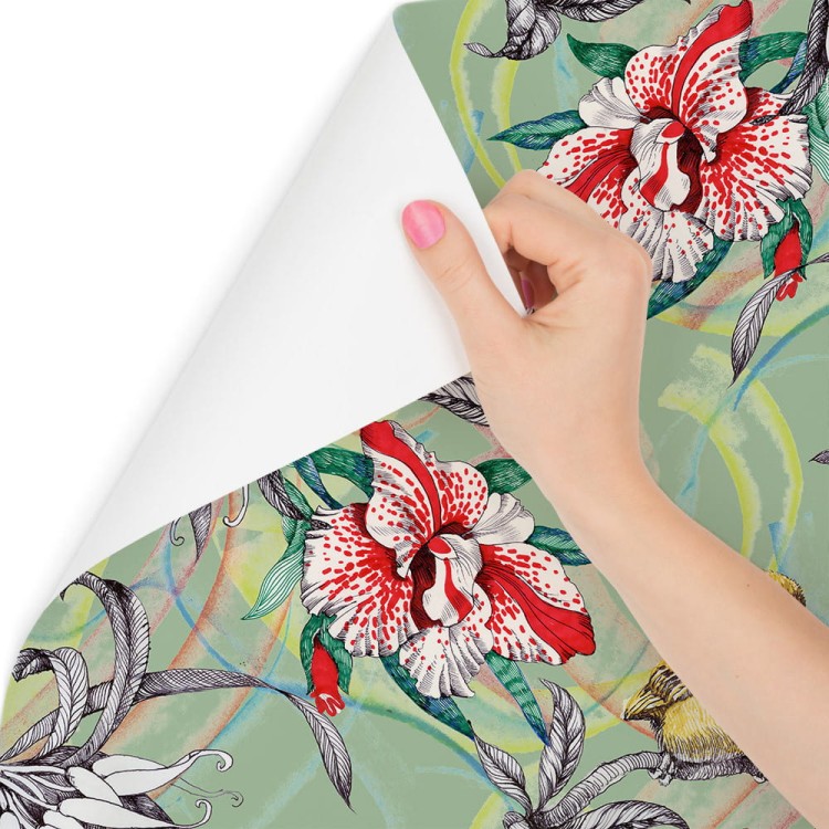 Tapeta – Kolorowe Ptaki Wśród Kwiatów