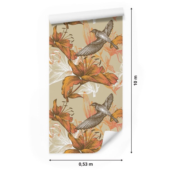 Tapeta – Ptaki I Kwiaty