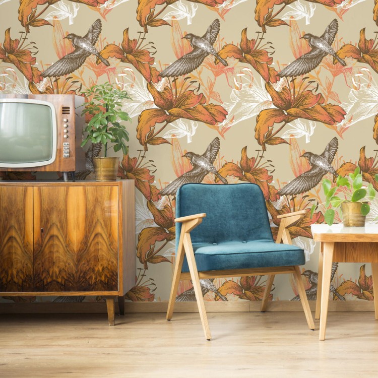 Tapeta – Ptaki I Kwiaty