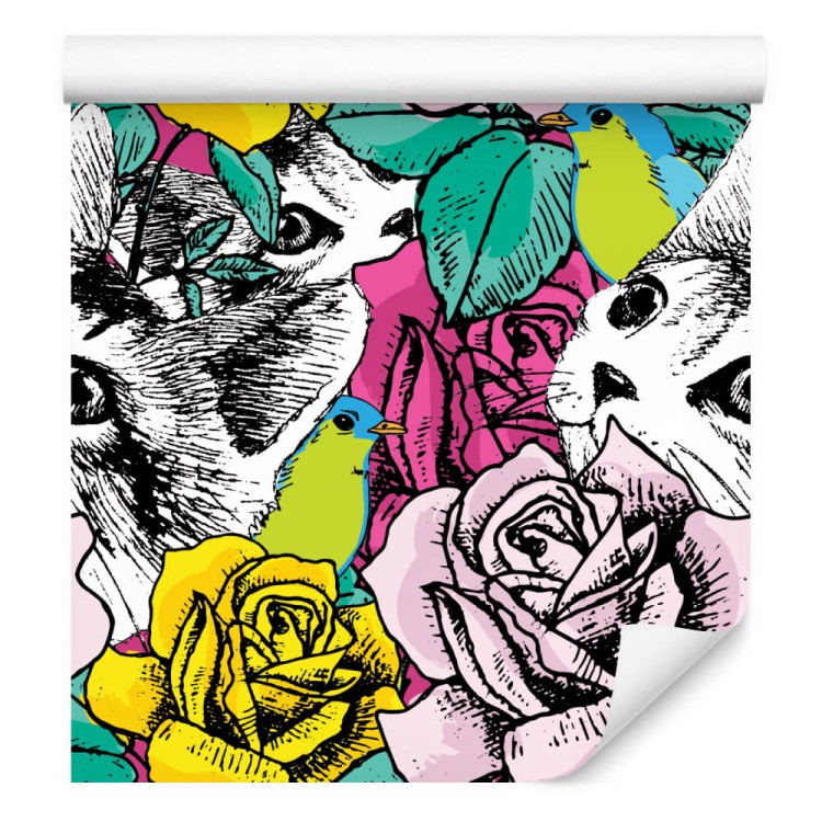 Tapeta – Koty, Ptaki I Róże