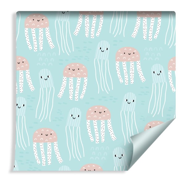 Tapeta Dla Dzieci - Wesołe Meduzy W Stylu Skandynawskim