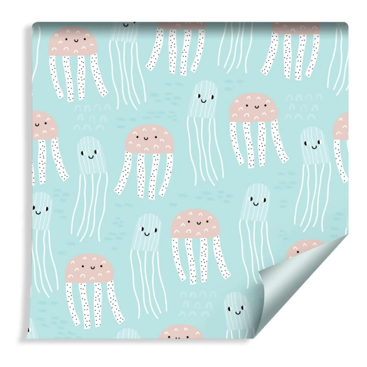 Tapeta Dla Dzieci - Wesołe Meduzy W Stylu Skandynawskim