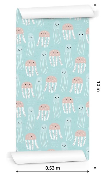 Tapeta Dla Dzieci - Wesołe Meduzy W Stylu Skandynawskim