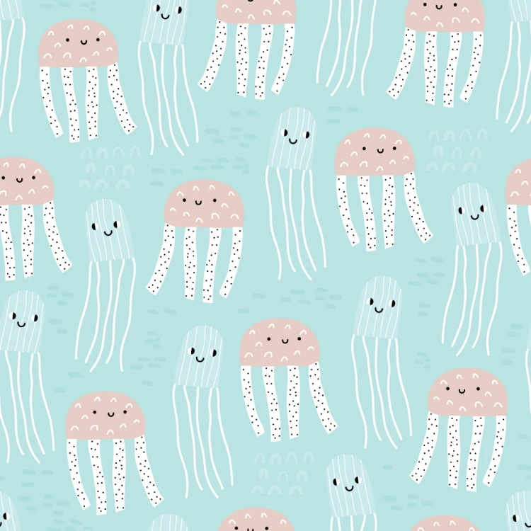 Tapeta Dla Dzieci - Wesołe Meduzy W Stylu Skandynawskim