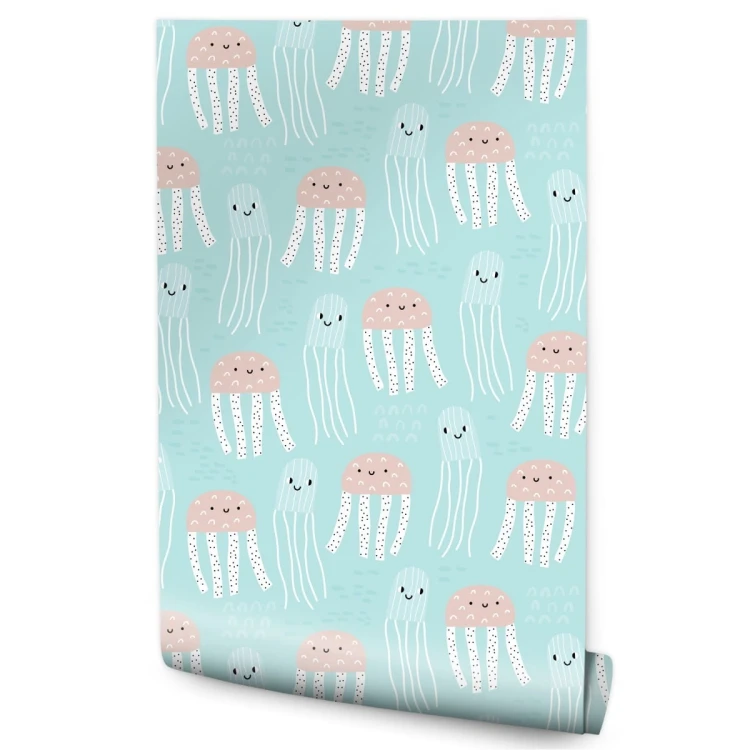 Tapeta Dla Dzieci - Wesołe Meduzy W Stylu Skandynawskim