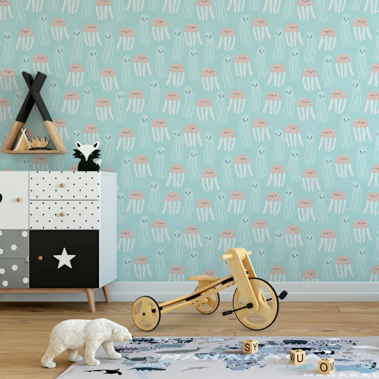 Tapeta Dla Dzieci - Wesołe Meduzy W Stylu Skandynawskim