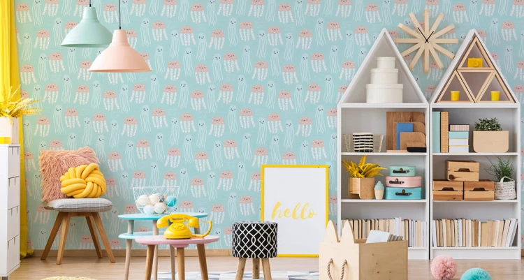 Tapeta Dla Dzieci - Wesołe Meduzy W Stylu Skandynawskim