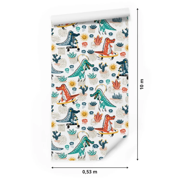 Tapeta Dla Dzieci, Krokodyle, Kwiaty, Deskorolki