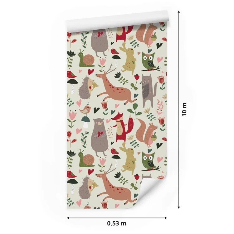 Tapeta Dla Dzieci – Leśne Zwierzęta I Serduszka