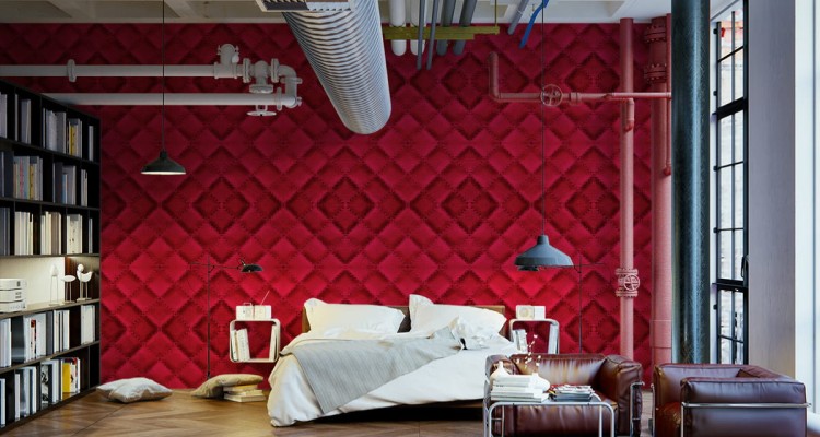 Tapeta Czerwona Pikowana Skóra