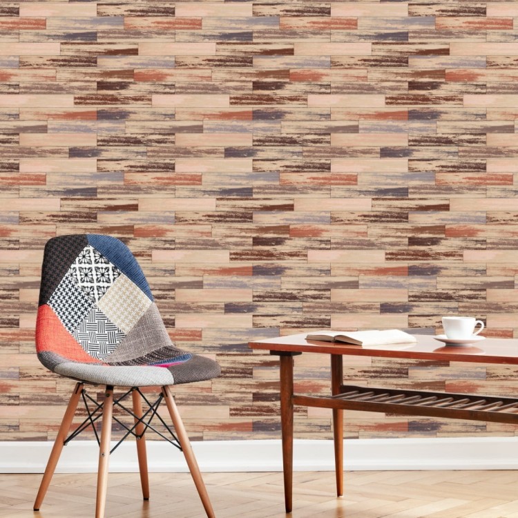 Tapeta Kolorowe Deski Drewniane W Stylu Retro