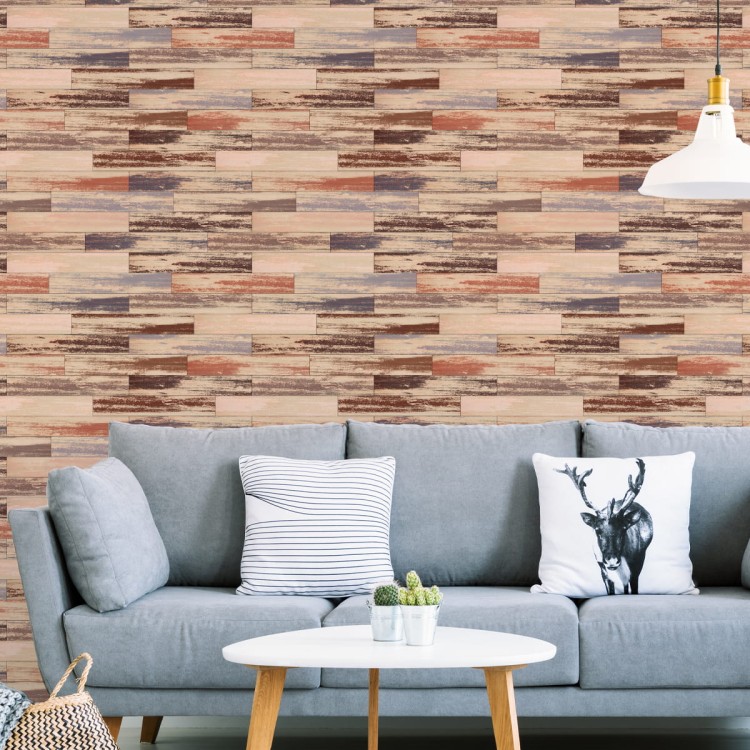 Tapeta Kolorowe Deski Drewniane W Stylu Retro