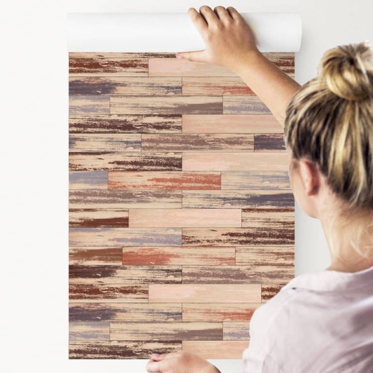 Tapeta Kolorowe Deski Drewniane W Stylu Retro