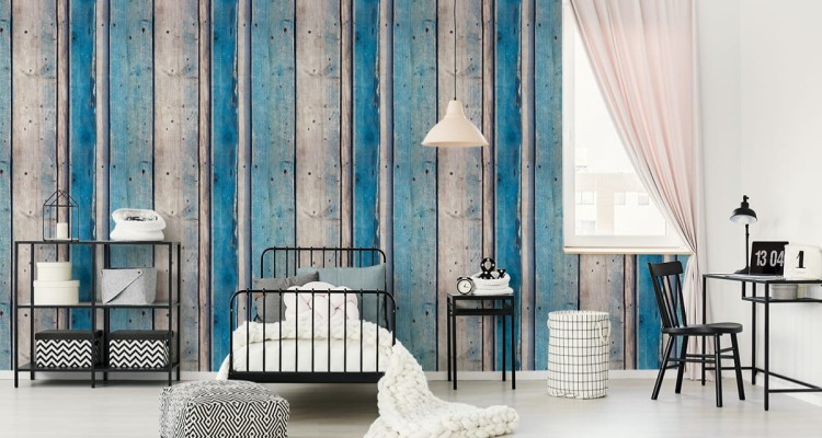 Tapeta Błękitne Drewniane Deski