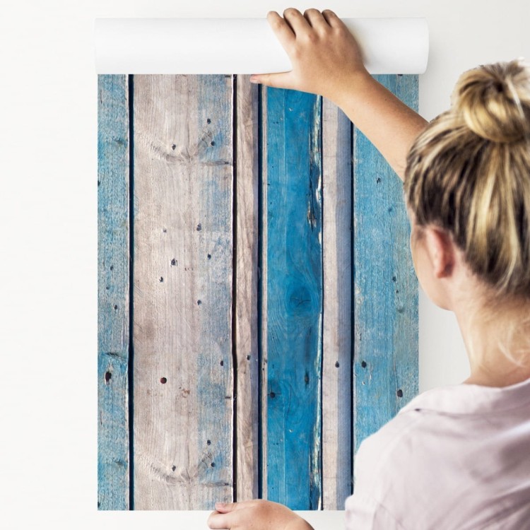 Tapeta Błękitne Drewniane Deski