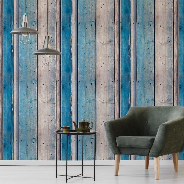 Tapeta Błękitne Drewniane Deski
