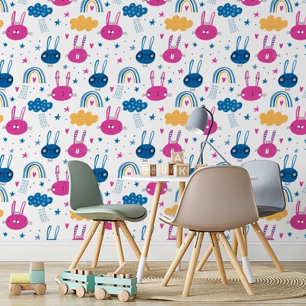 Tapeta Króliki Z Tęczą