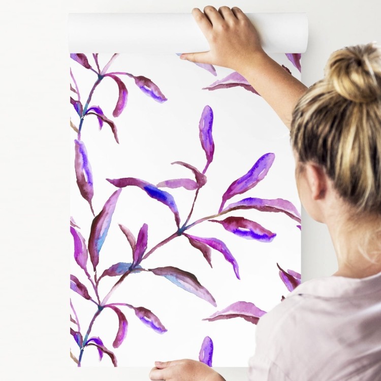 Tapeta Fioletowe Liście Akwarela