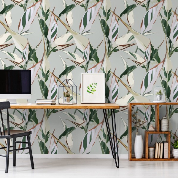 Tapeta W Stylu Retro Wzory Liście Natura