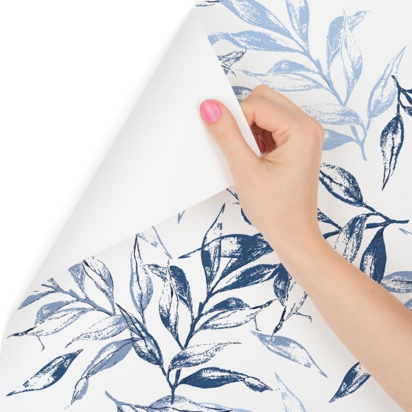 Tapeta Do Salonu Delikatne Niebieskie Liście Dekor