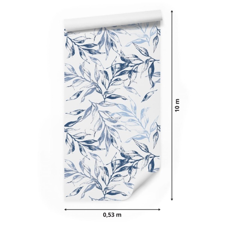 Tapeta Do Salonu Delikatne Niebieskie Liście Dekor