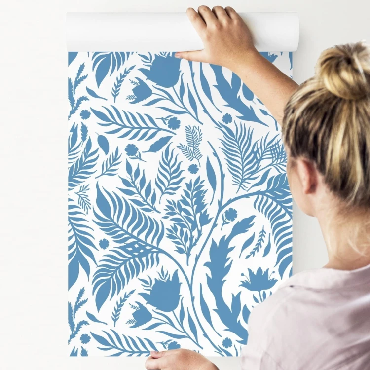 Tapeta Niebieski Motyw Z Liśćmi