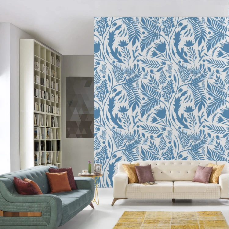 Tapeta Niebieski Motyw Z Liśćmi