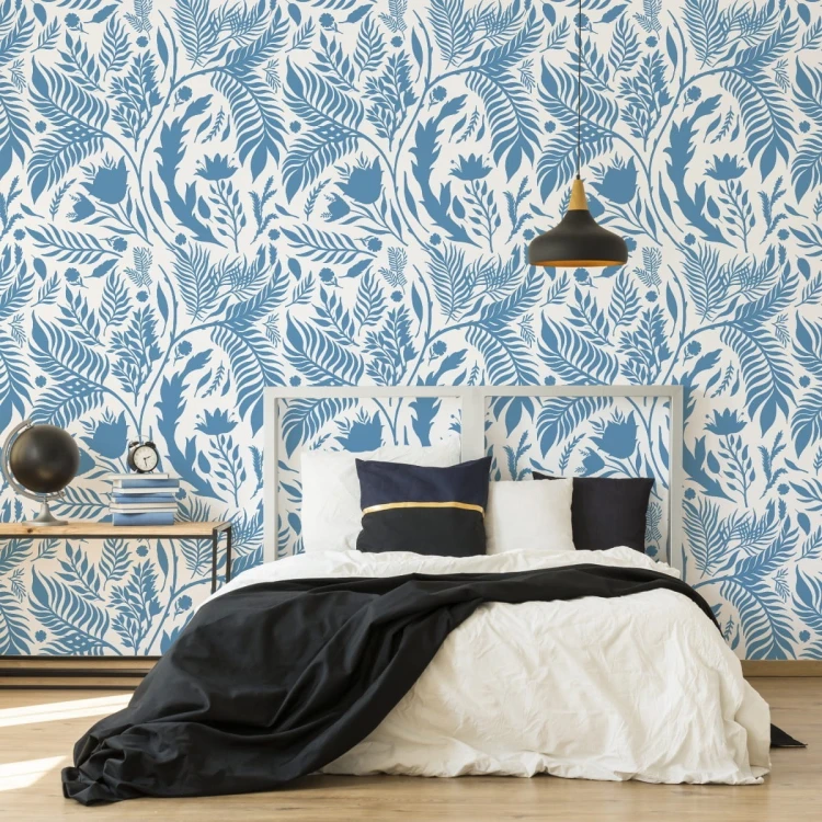 Tapeta Niebieski Motyw Z Liśćmi