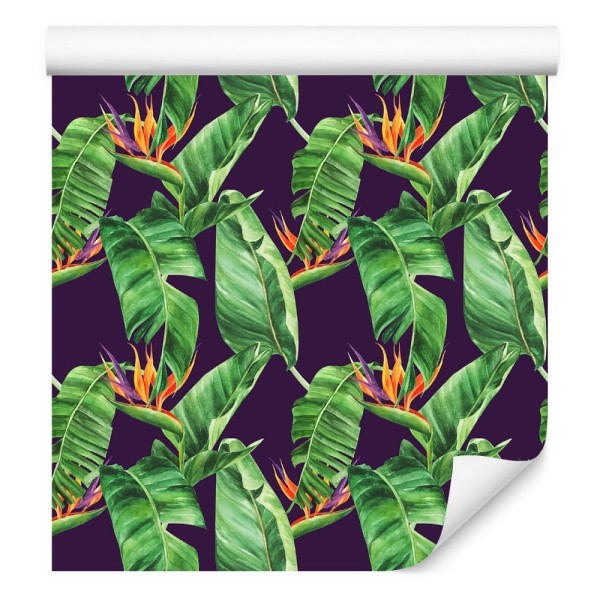 Tapeta Zielone Liście Z Kwiatami