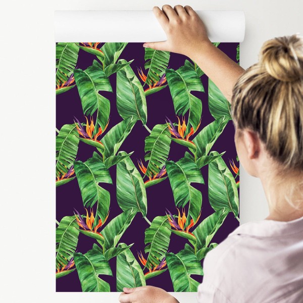 Tapeta Zielone Liście Z Kwiatami