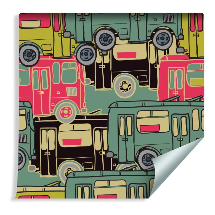 Tapeta Dla Dzieci - Kolorowe Autobusy