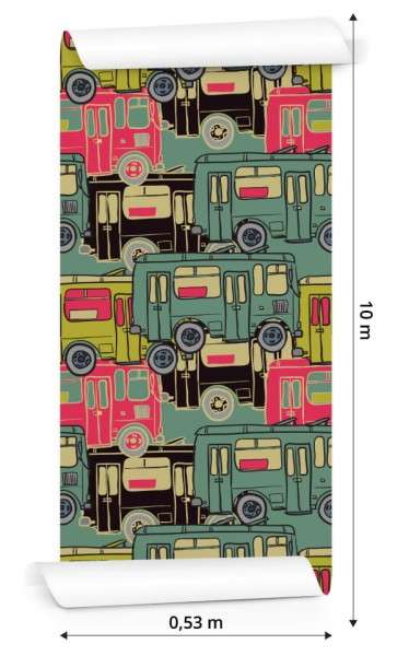 Tapeta Dla Dzieci - Kolorowe Autobusy