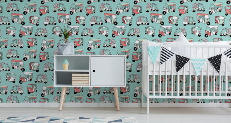 Tapeta Dla Dzieci - Kolorowe Riksze W Stylu Skandynawskim