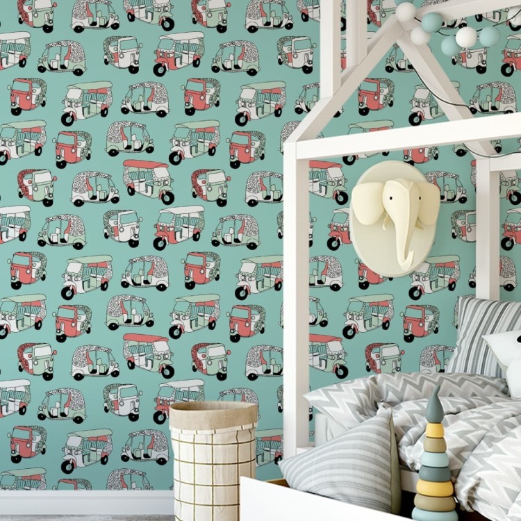 Tapeta Dla Dzieci - Kolorowe Riksze W Stylu Skandynawskim