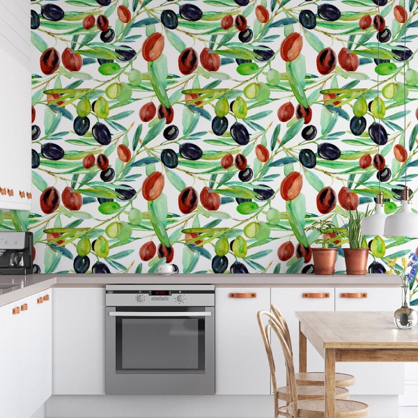 Tapeta Z Owocami Liście, Gałęzie, Zieleń Do Kuchni