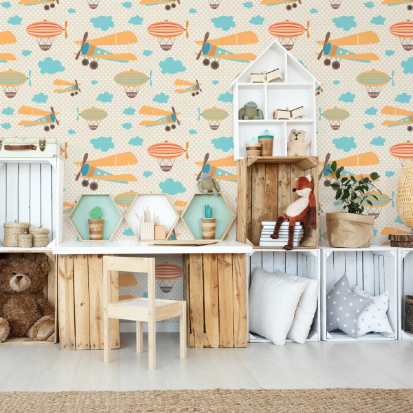 Tapeta Kolorowe Samoloty Chmury, Do Pokoju Dziecka