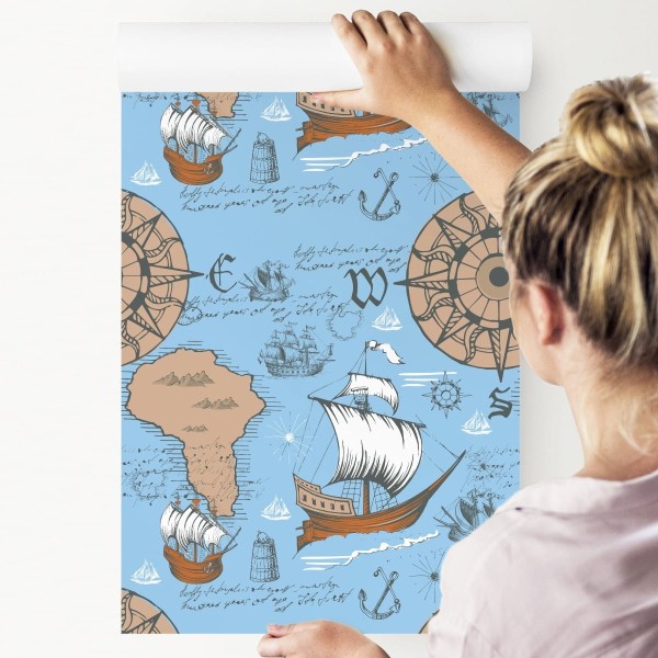 Tapeta Żaglowce Na Tle Starej Mapy