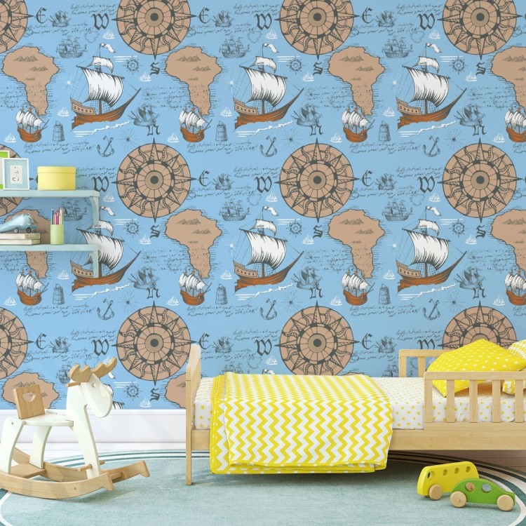 Tapeta Żaglowce Na Tle Starej Mapy